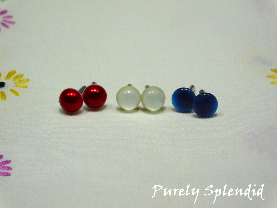 8mm Red White and Blue Stud Earrings for dolls