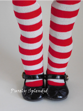 Load image into Gallery viewer, Red and White Striped Tights for 18 inch dolls
