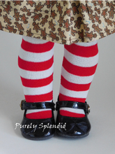 Load image into Gallery viewer, Red and White Striped Tights for 18 inch dolls
