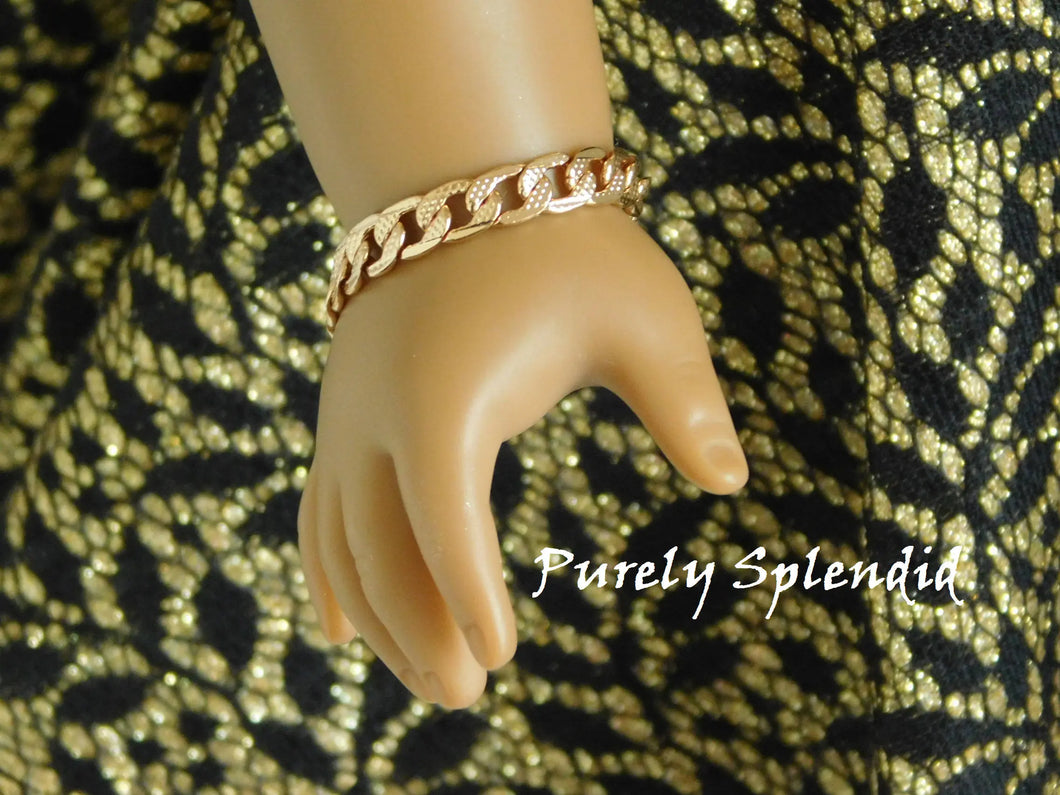 18 inch doll shown wearing a Rose Gold Decorative Chain Bracelet