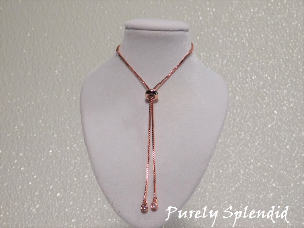 Pretty Rose Gold Chain Necklace with sparkling ends and a slider which is adjustable