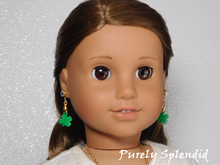 Load image into Gallery viewer, green four leaf clover earrings for 18 inch dolls
