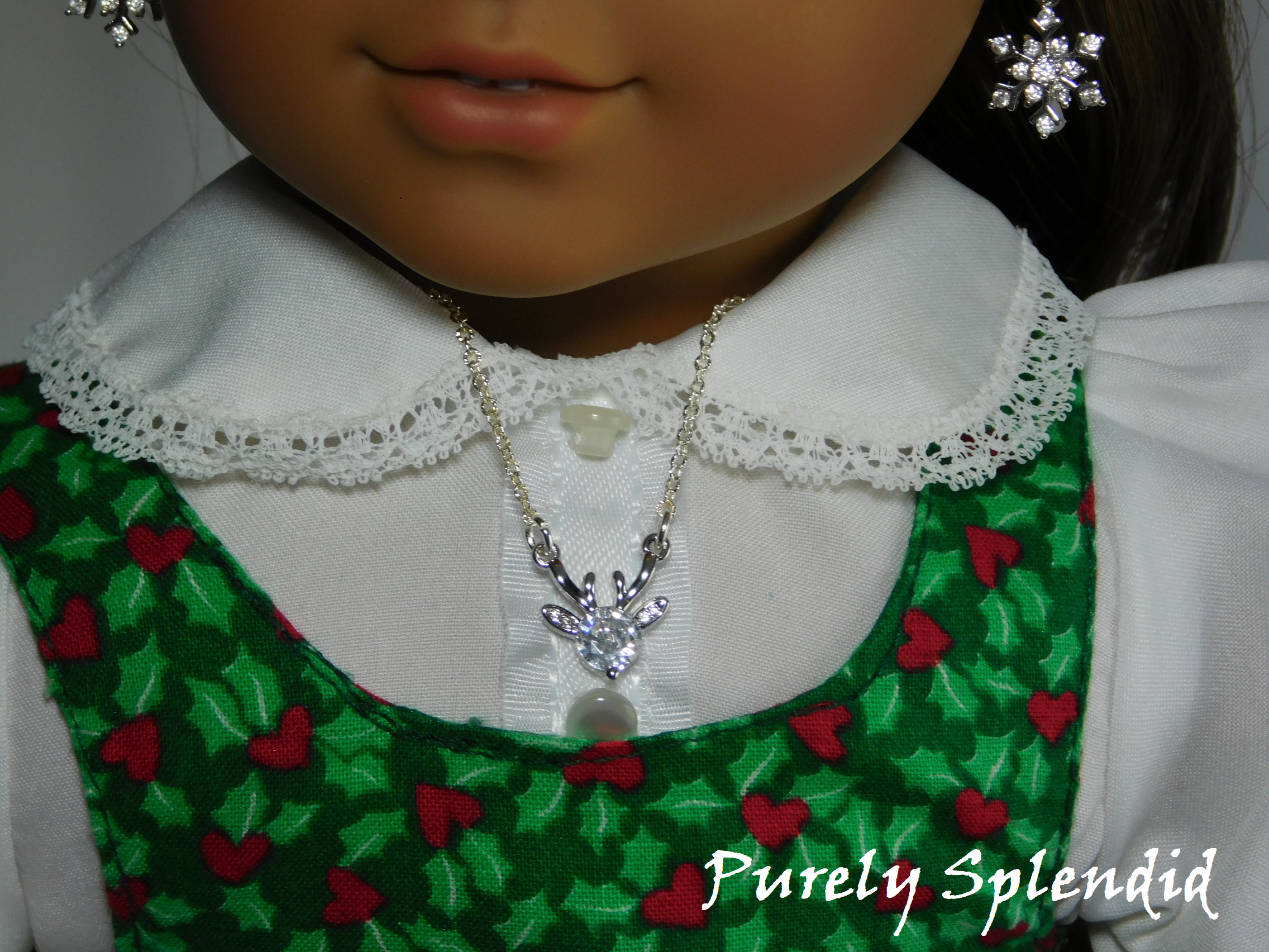 Cubic Zirconia Silver Reindeer Necklace for 18 inch dolls