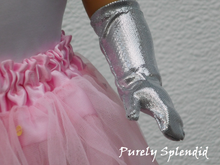 Load image into Gallery viewer, Left hand of an 18 inch doll wearing Silver Shimmer Gloves
