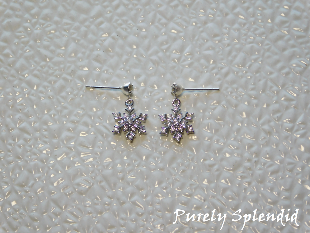 Cubic Zirconia Silver Snowflake Earrings for dolls who have pin holes