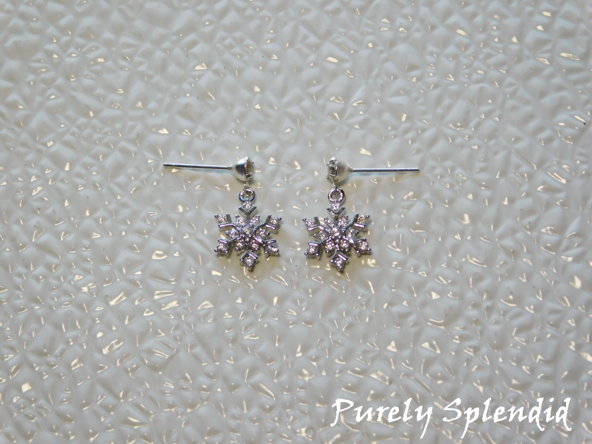 Cubic Zirconia Silver Snowflake Earrings for dolls who have pin holes