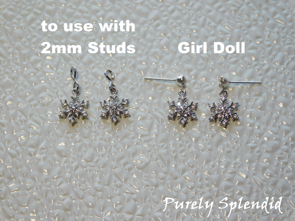 two types of earrings to select from - "to use with 2mm Studs" or "Girl Doll" earrings