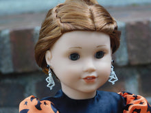 Load image into Gallery viewer, 18 inch doll shown wearing a pair of Skeleton Earring Dangles and Jet Black 2mm Studs
