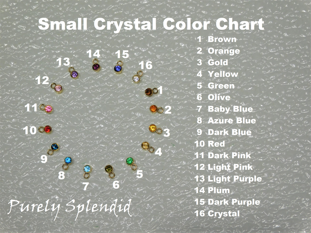 Color chart for the small crystals- 16 colors to choose from