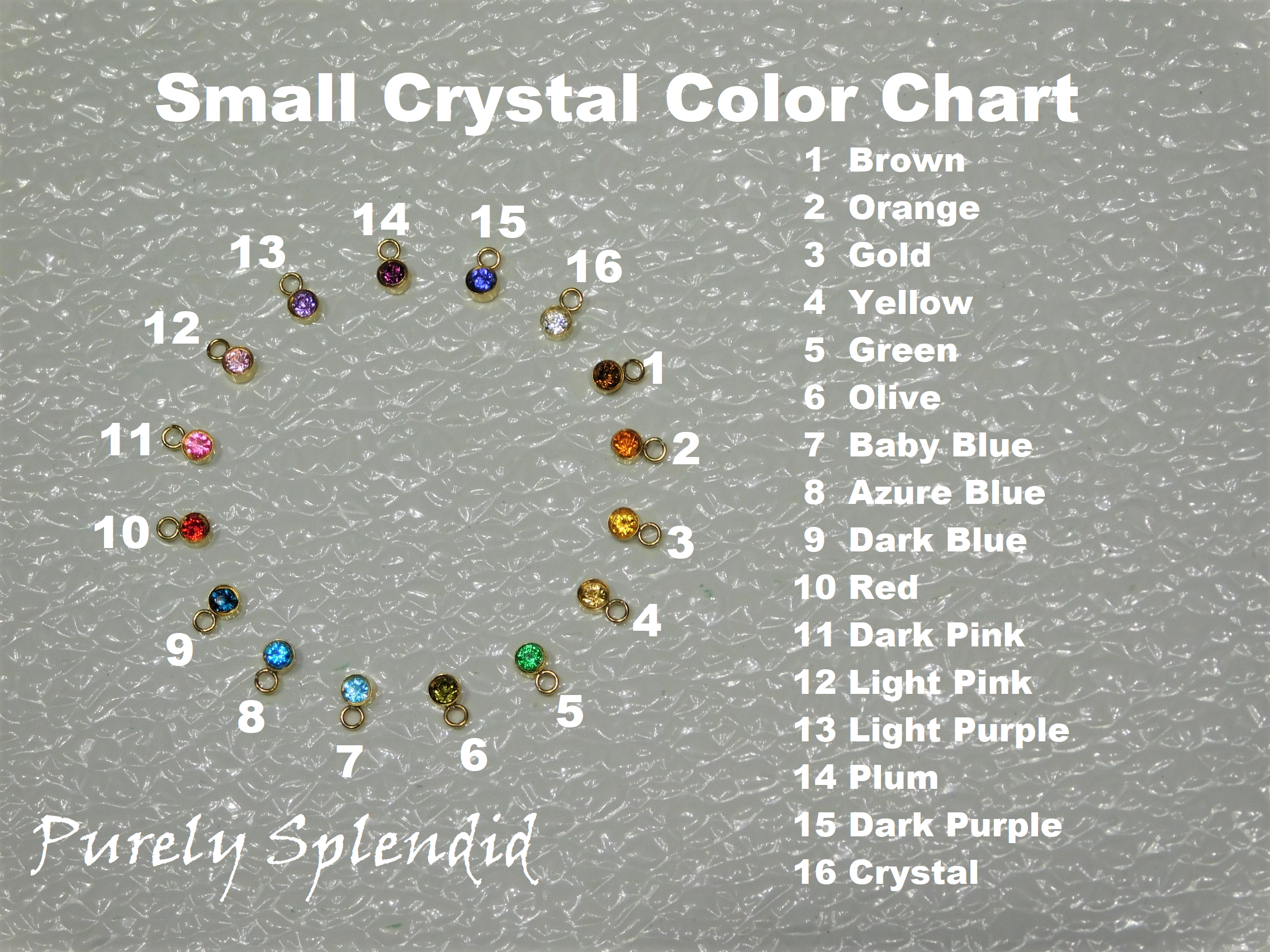 Color chart for the small crystals- 16 colors to choose from