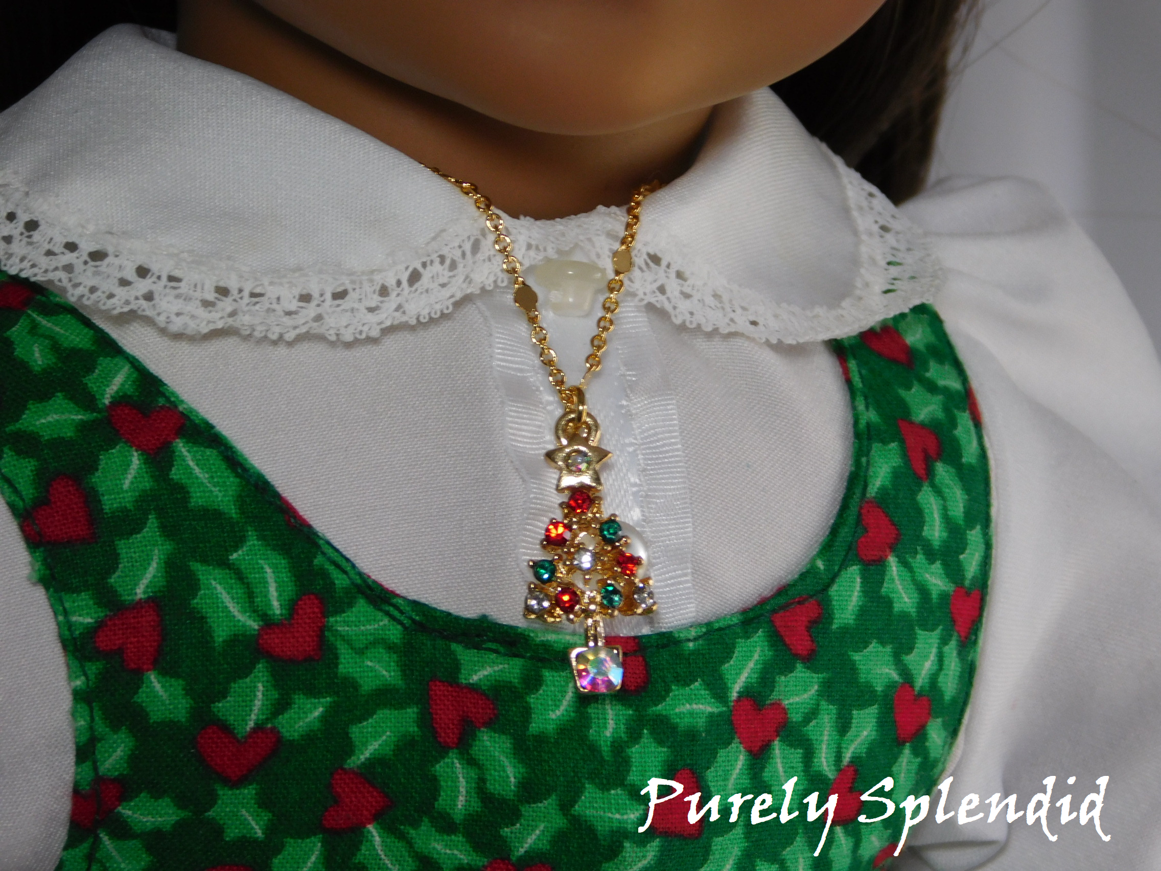 Sparkling Christmas Tree Necklace shown worn by an 18 inch doll