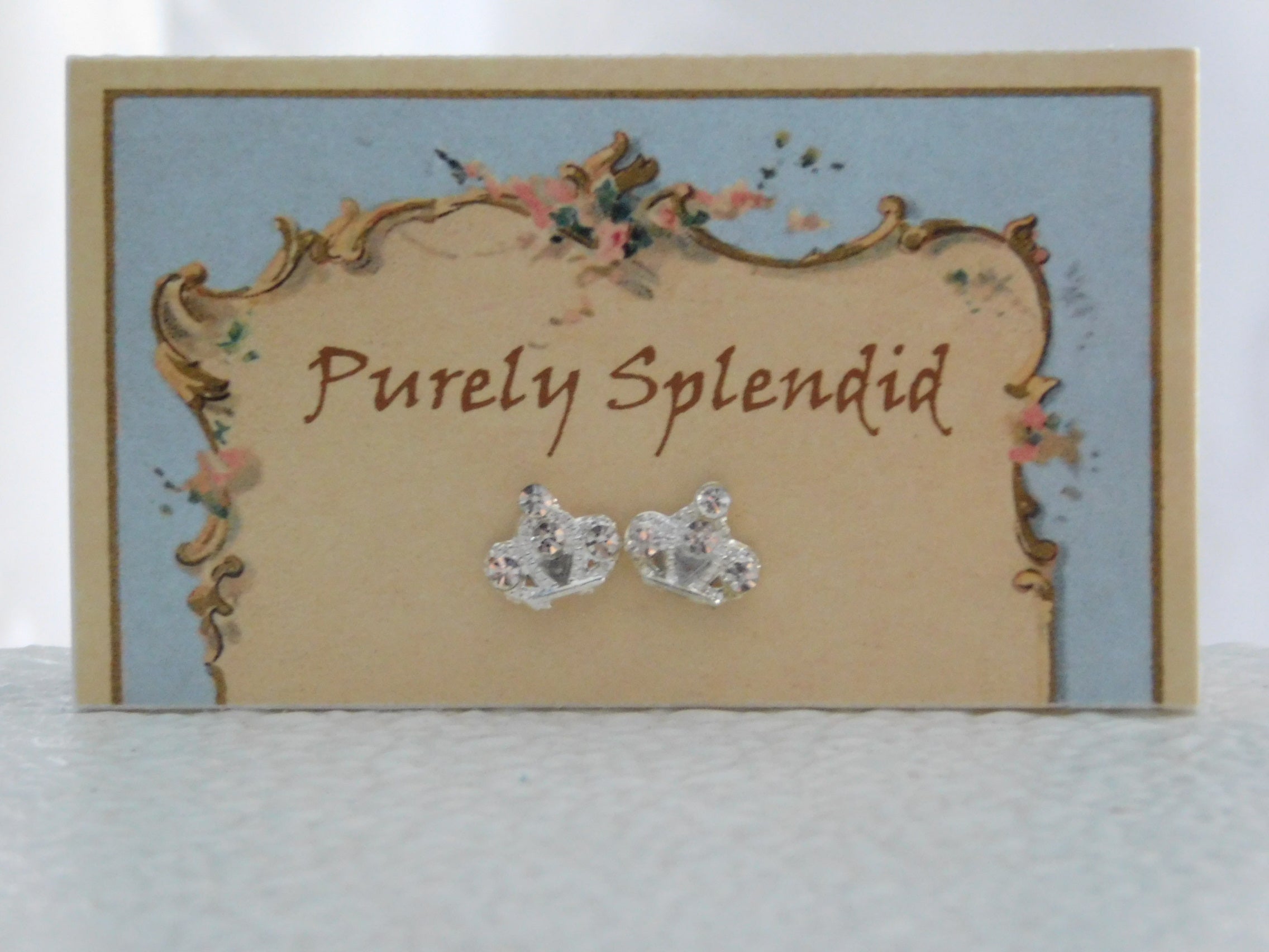 sparkling crystal crown stud earrings for dolls who wear 2mm stud earrings