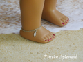 18 inch doll with a 4 3/8" ankle shown wearing the Sparkling Dangle Ankle Bracelet - silver chain with silver sparkling oval charm
