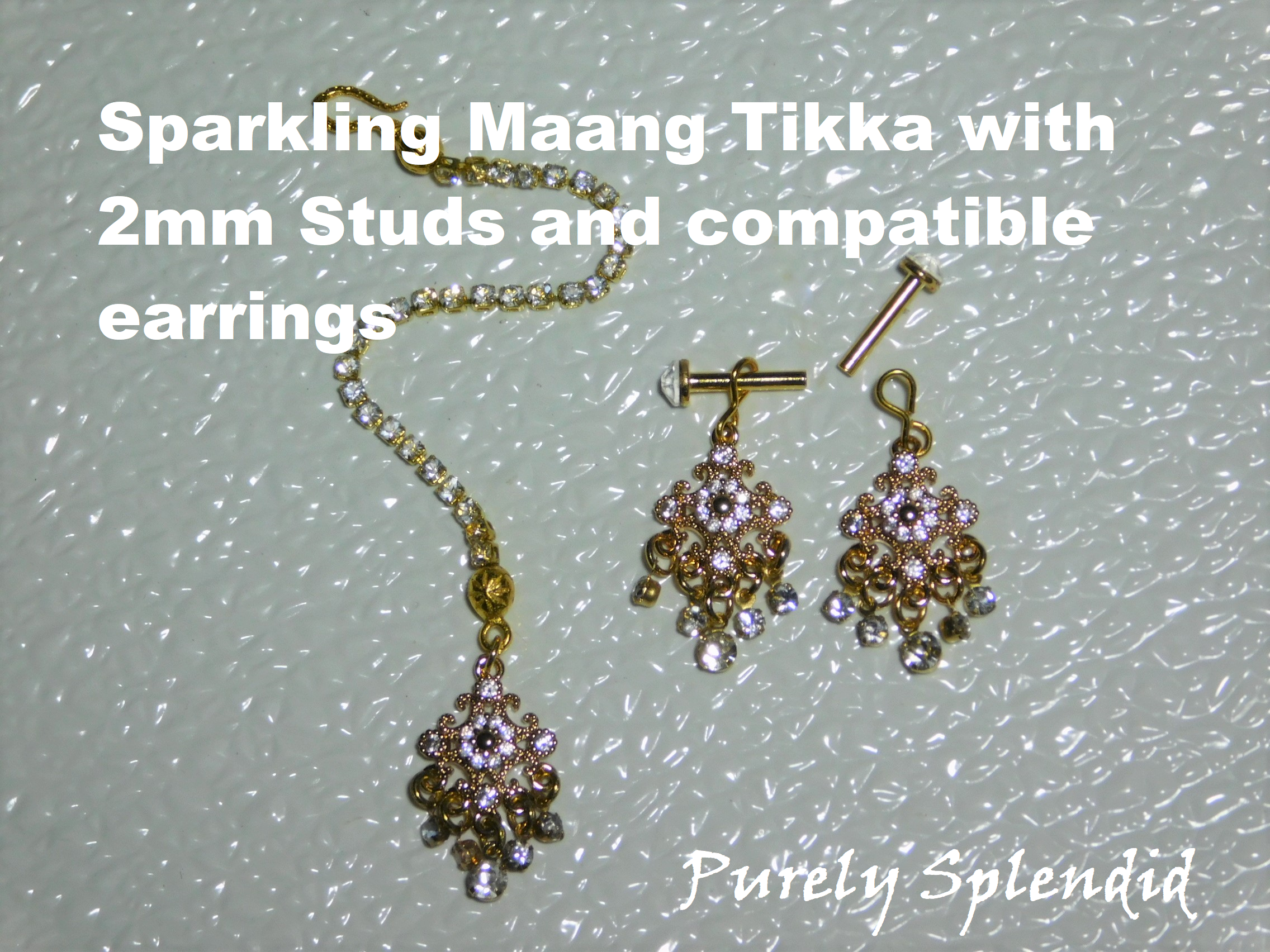 Sparkling Crystal Maang Tikka and Earrings