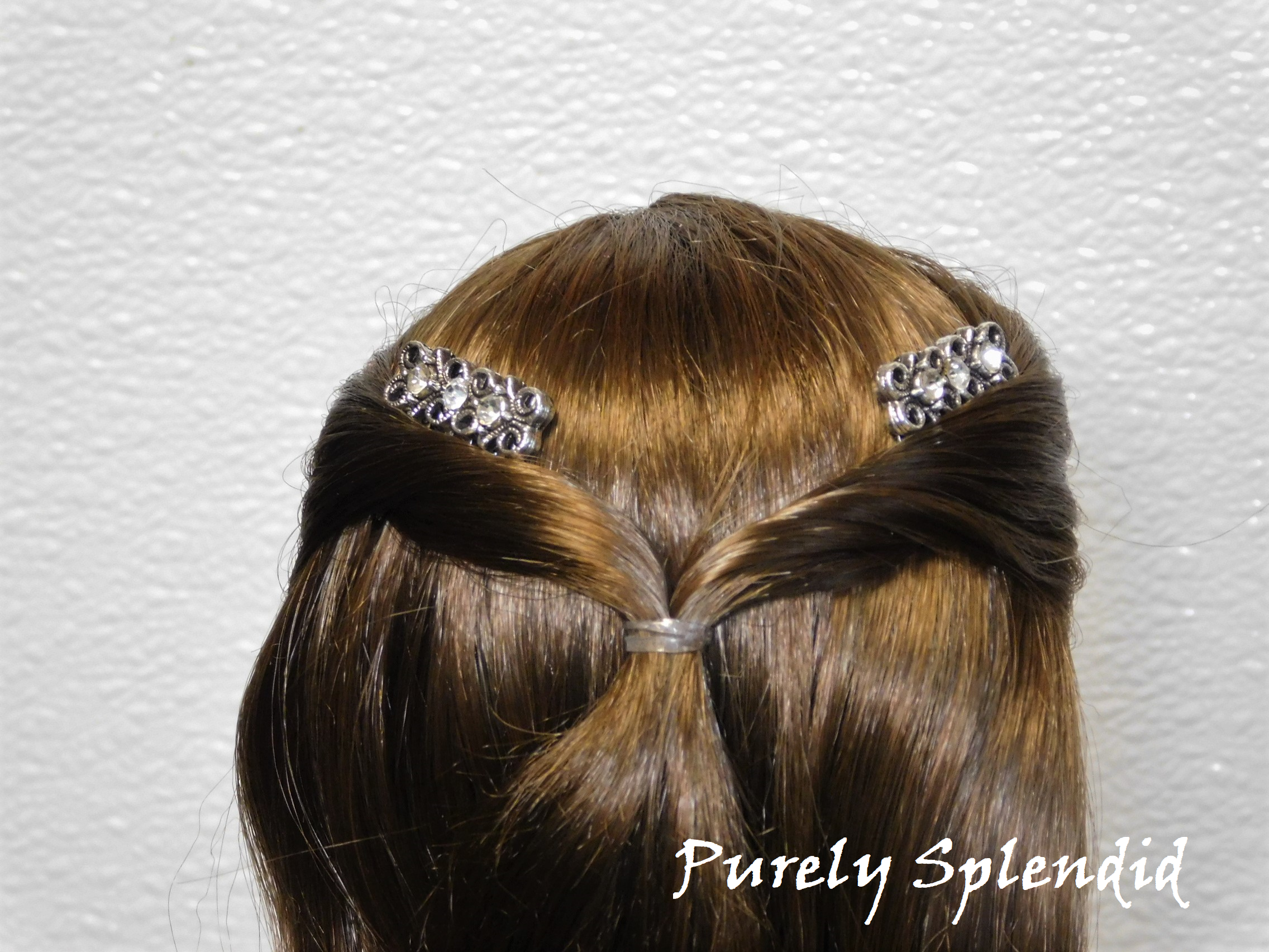 Sparkling Silver Hair Combs shown worn by an 18 inch doll