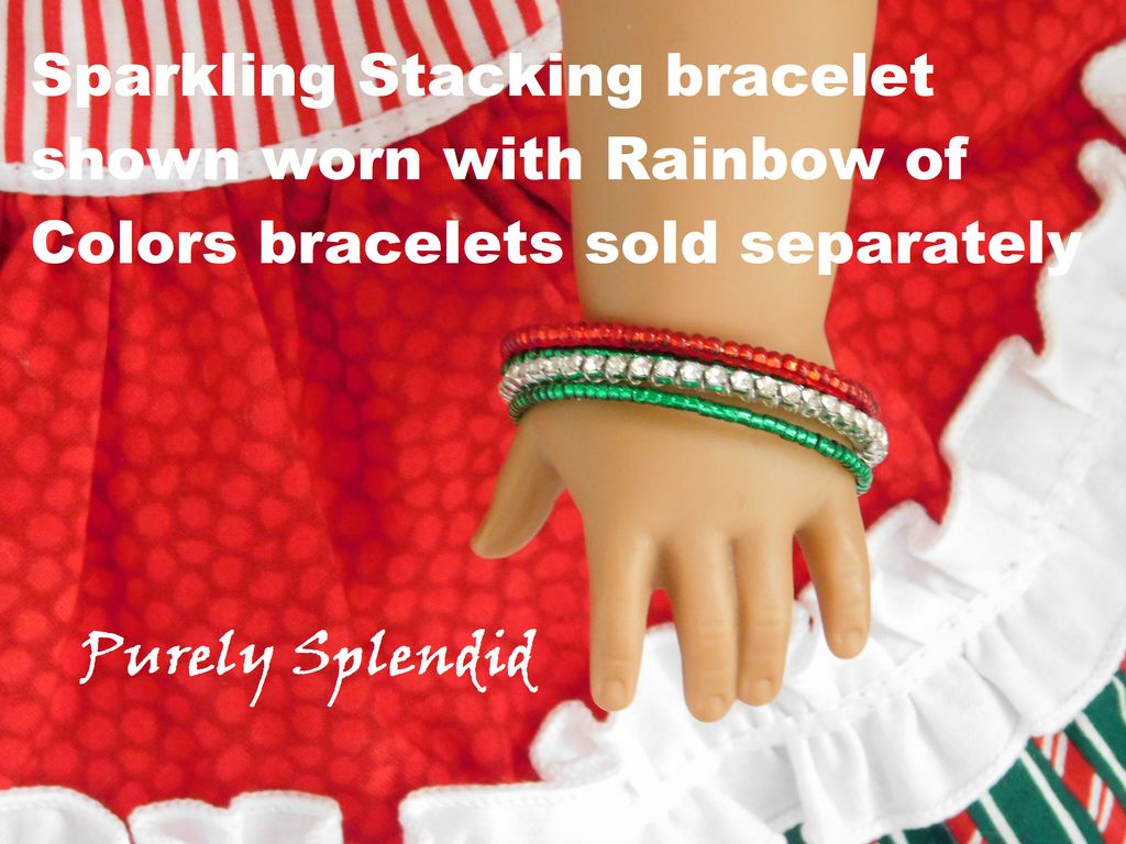 18 inch doll shown wearing Sparkling Stacking Bracelet and Rainbow of Colors Bracelets which are sold separately