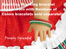 Load image into Gallery viewer, 18 inch doll shown wearing Sparkling Stacking Bracelet and Rainbow of Colors Bracelets which are sold separately
