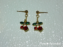 Load image into Gallery viewer, Cherry Earrings for dolls who have pinholes or humans who have pierced ears
