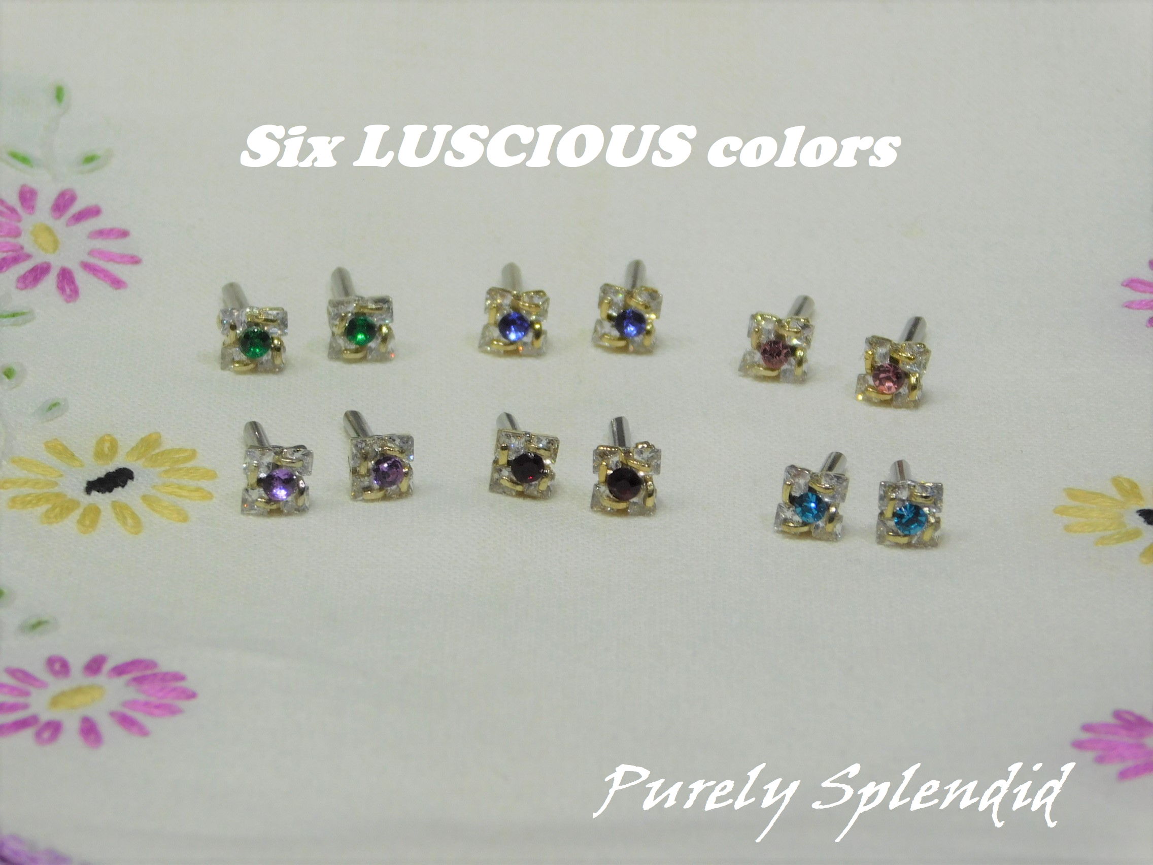 sparkling square stud earrings with choice of center crystal