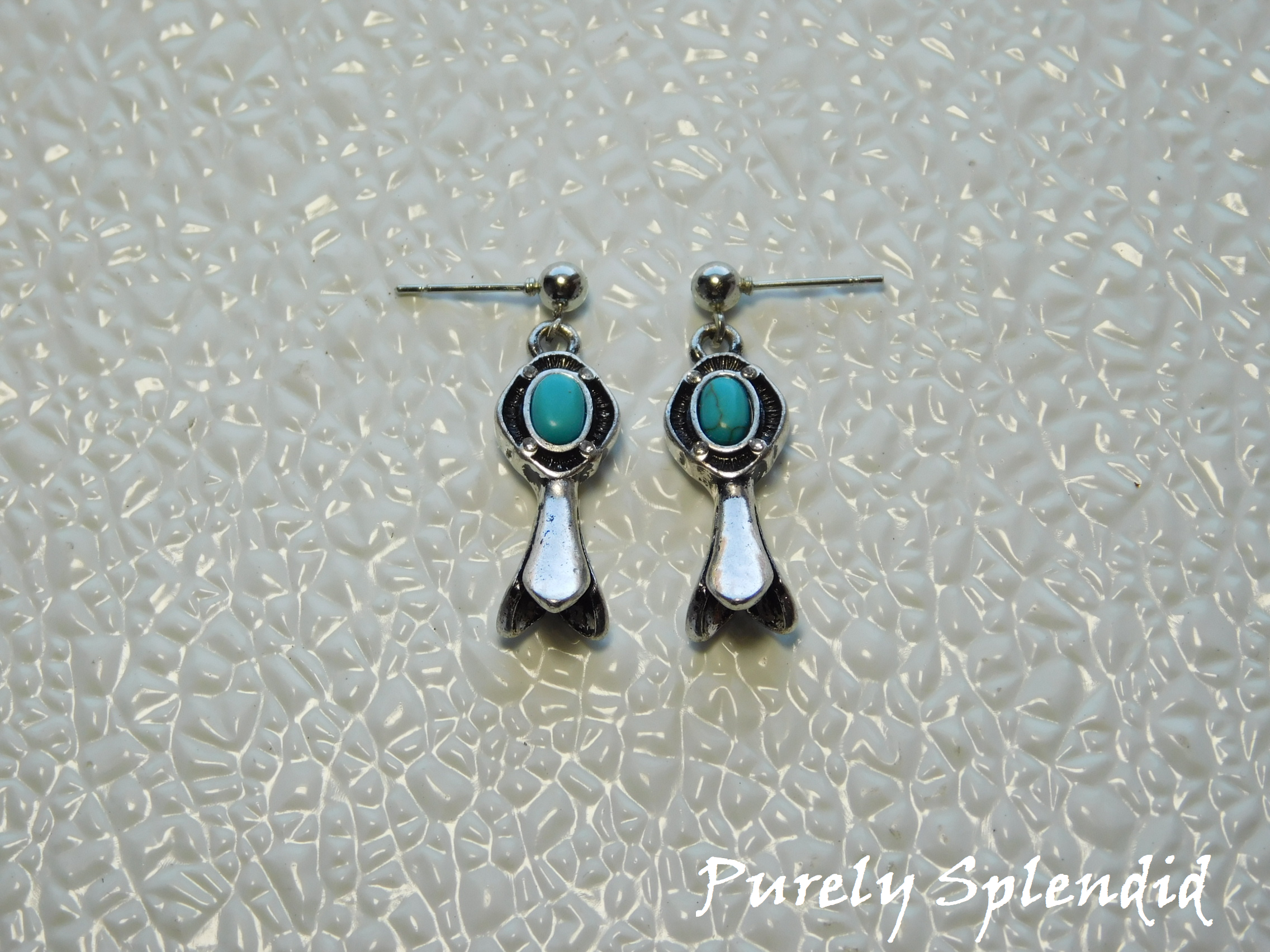 18 inch doll wearing squash blossom girl doll earrings - American made Southwestern jewelry
