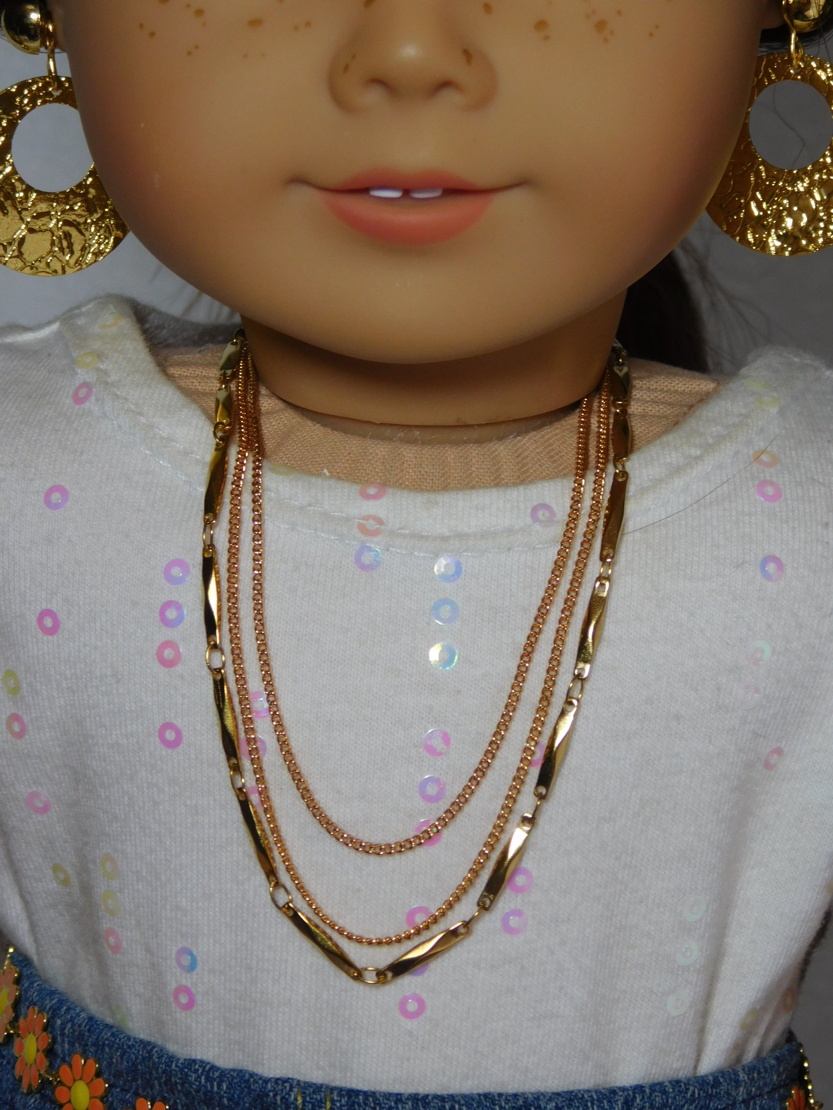 Triple Gold Chain Necklace for 18 inch girl dolls  American made | Purely Splendid
