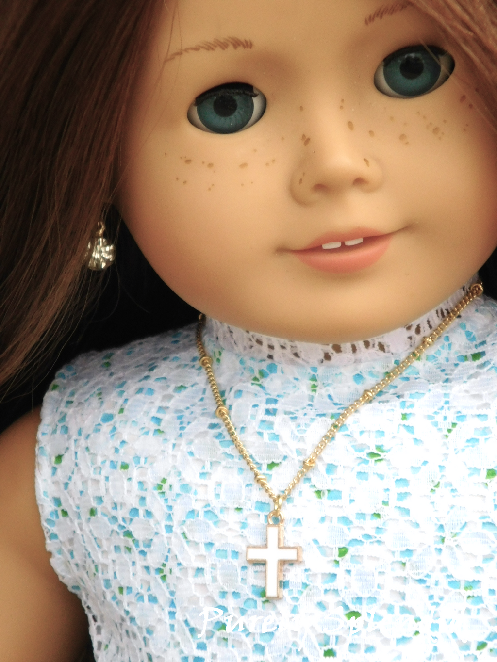 White cross necklace for 18 inch dolls - American made religious jewelry with magnetic clasp for Easter and church 