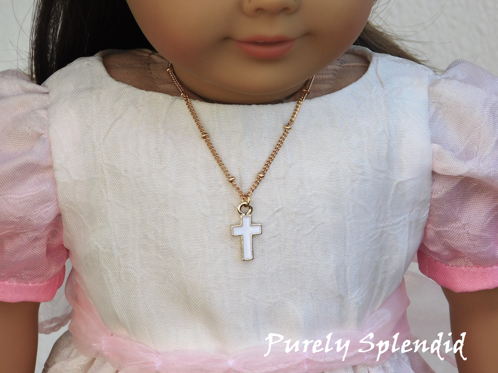 White cross necklace for 18 inch dolls - religious doll jewelry for First Communion and Confirmation