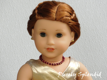 Load image into Gallery viewer, Beautiful Wine and Gold Beaded Necklace shown worn by an 18 inch doll
