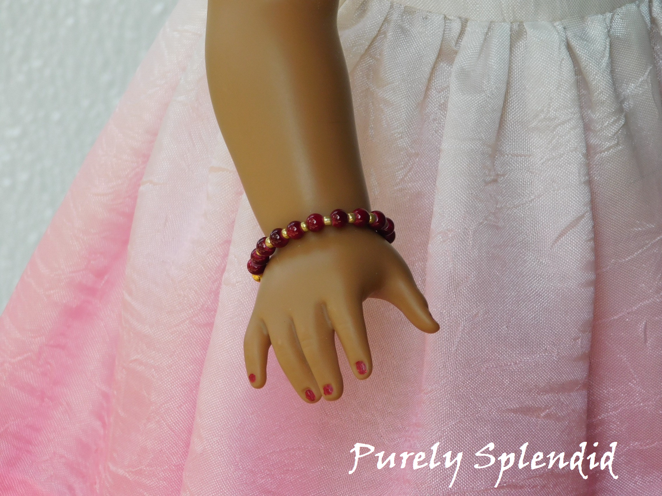 Matching Wine and Gold Beaded Bracelet for 18 inch dolls