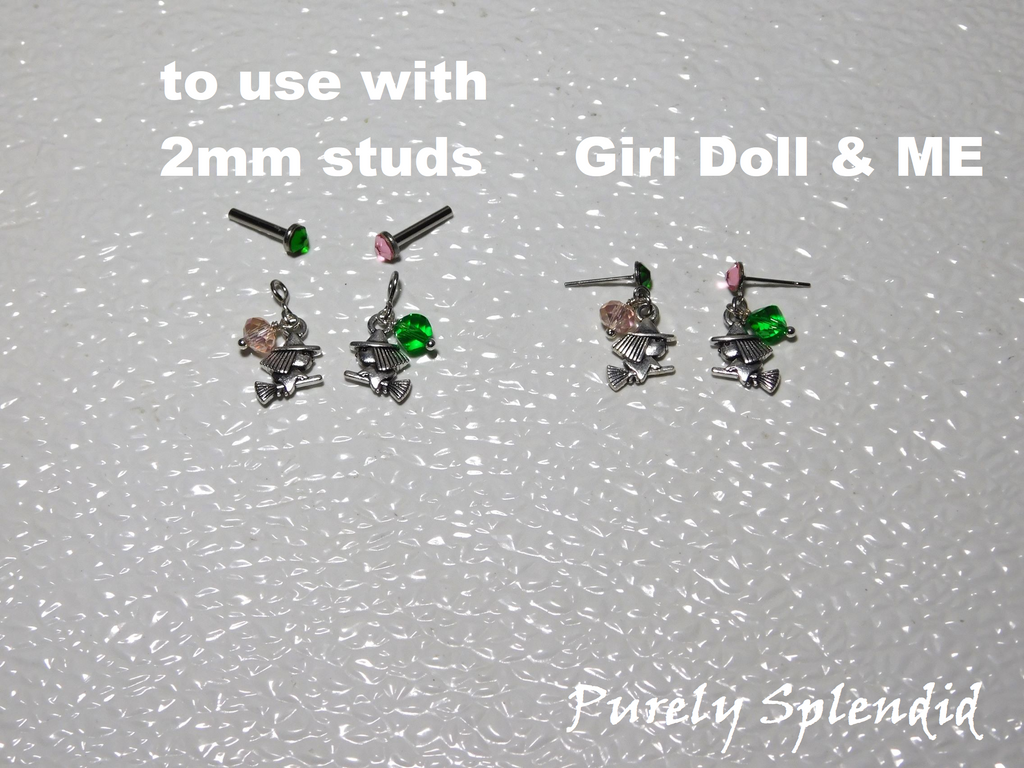 two types of earrings "to use with 2mm studs" and "Girl Doll and ME" earrings