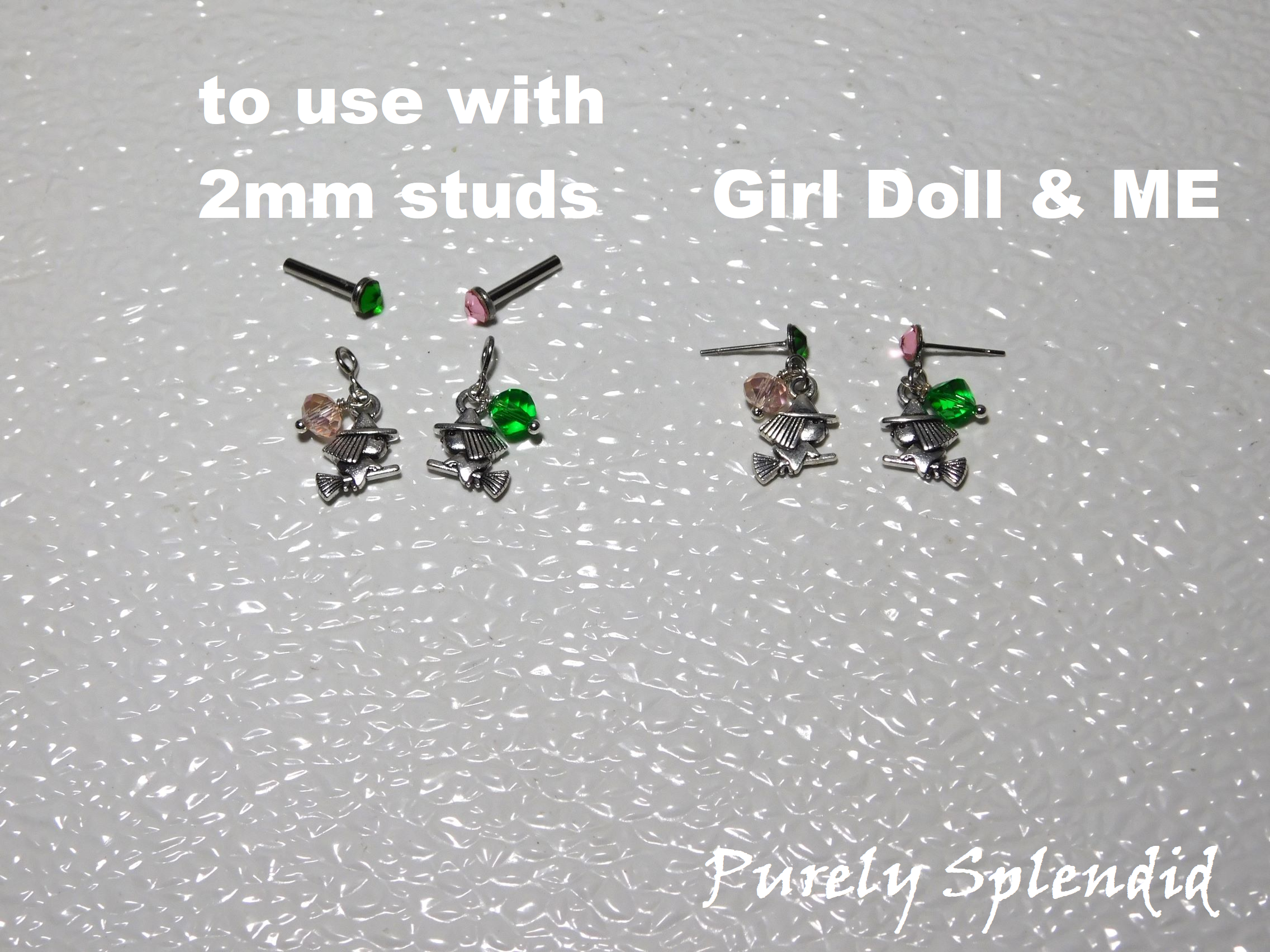 two types of earrings "to use with 2mm studs" and "Girl Doll and ME" earrings