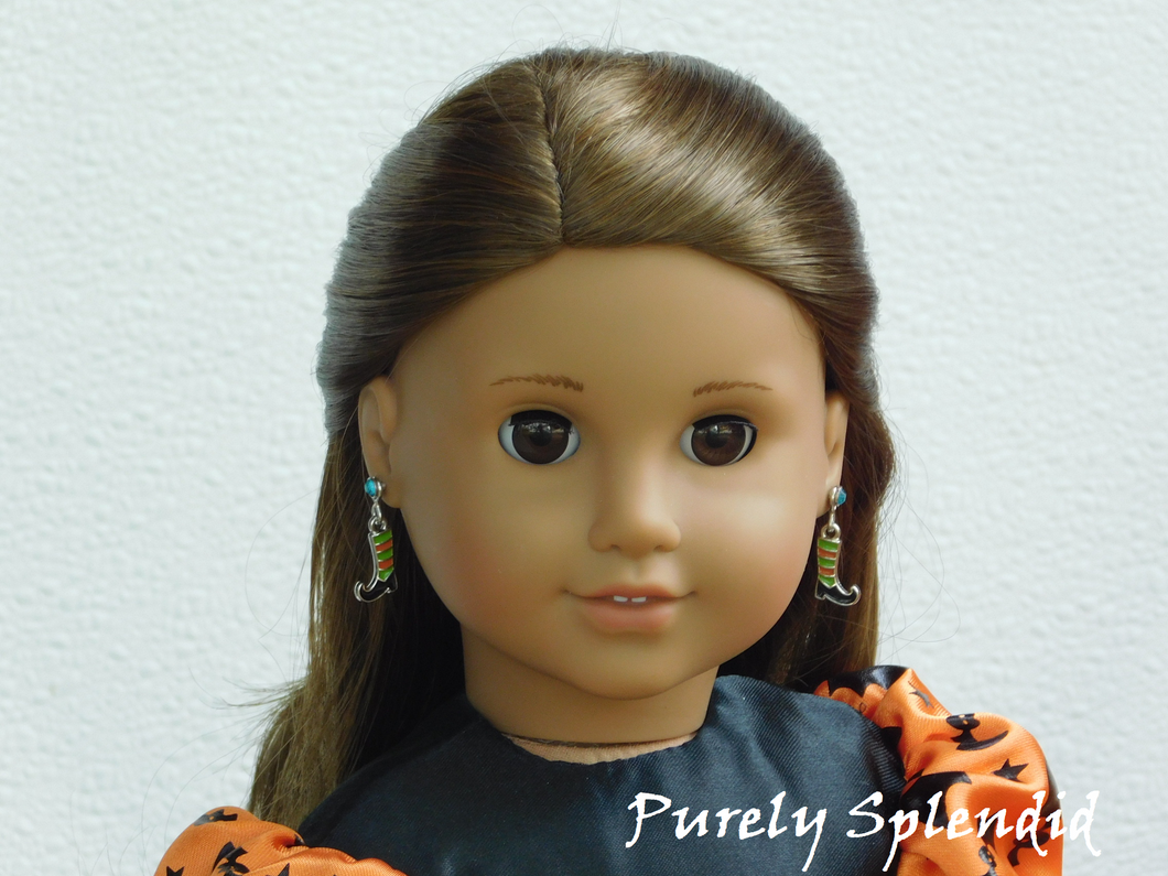 18inch doll shown wearing a pair of Witches Shoes Earring Dangles