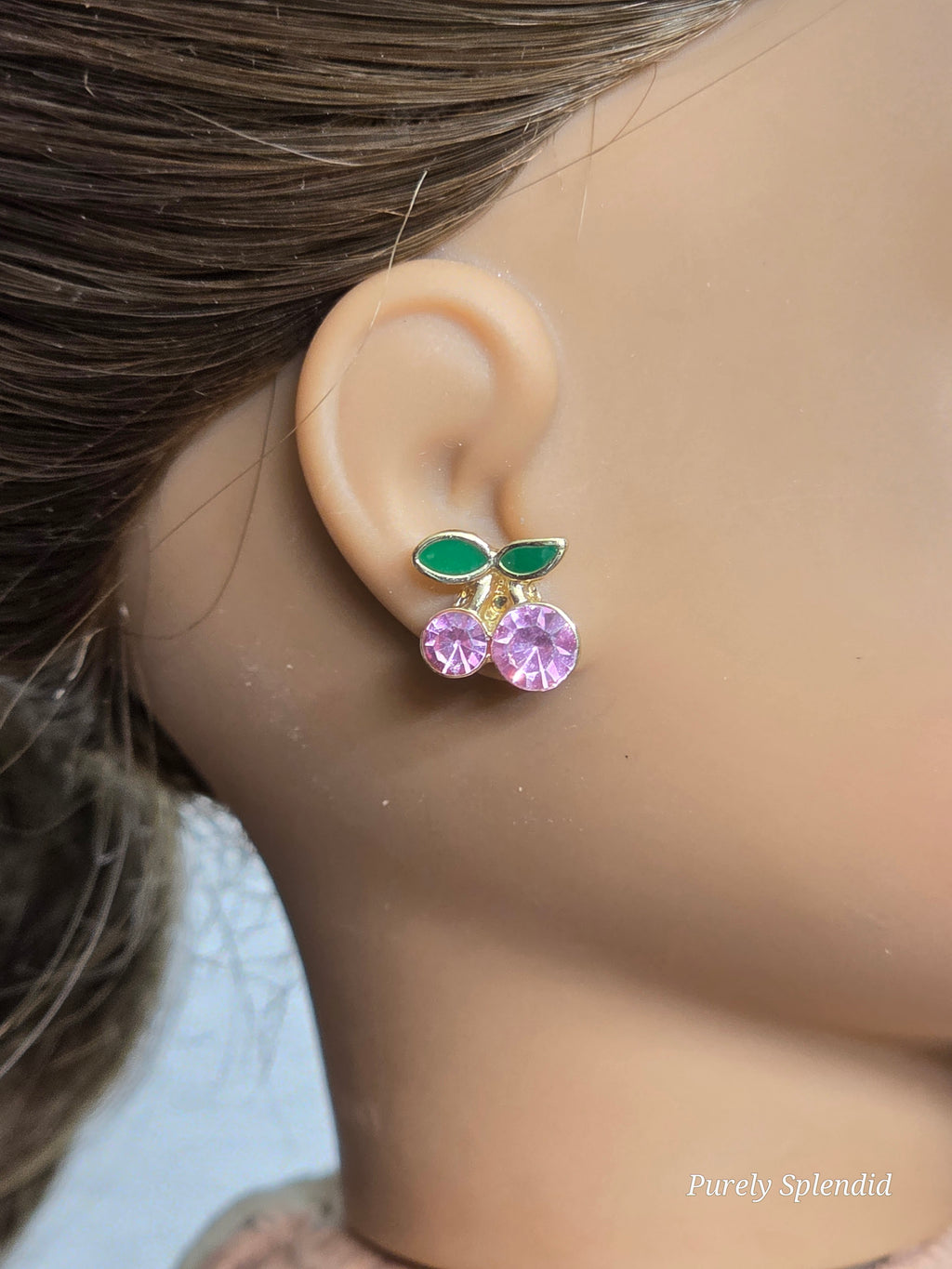 Sparkling Pink Cherry Studs for dolls who wear 2mm studs / American made/ Purely Splendid