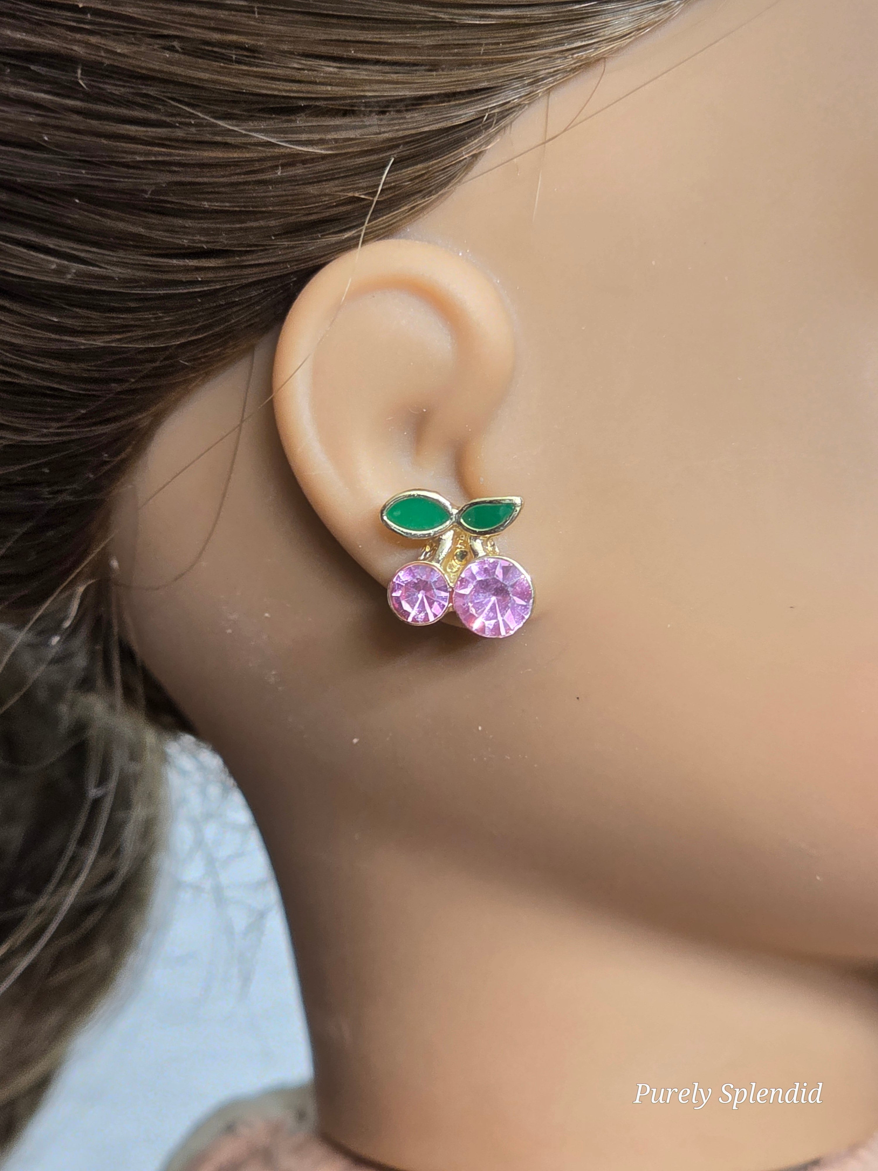 Sparkling Pink Cherry Studs for dolls who wear 2mm studs / American made/ Purely Splendid