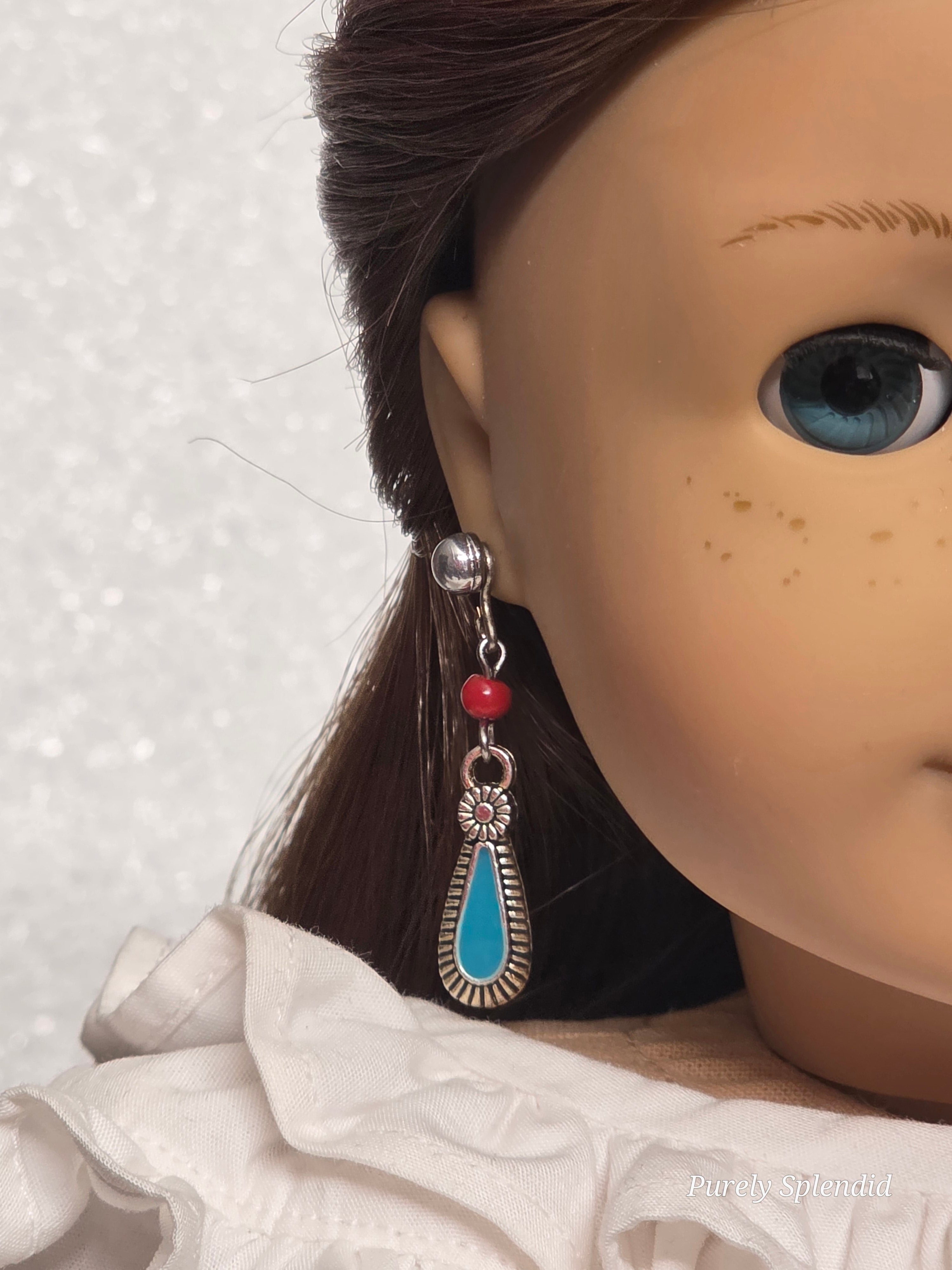 18 inch girl doll wearing Southwestern Drop Earrings / American made / Purely Splendid
