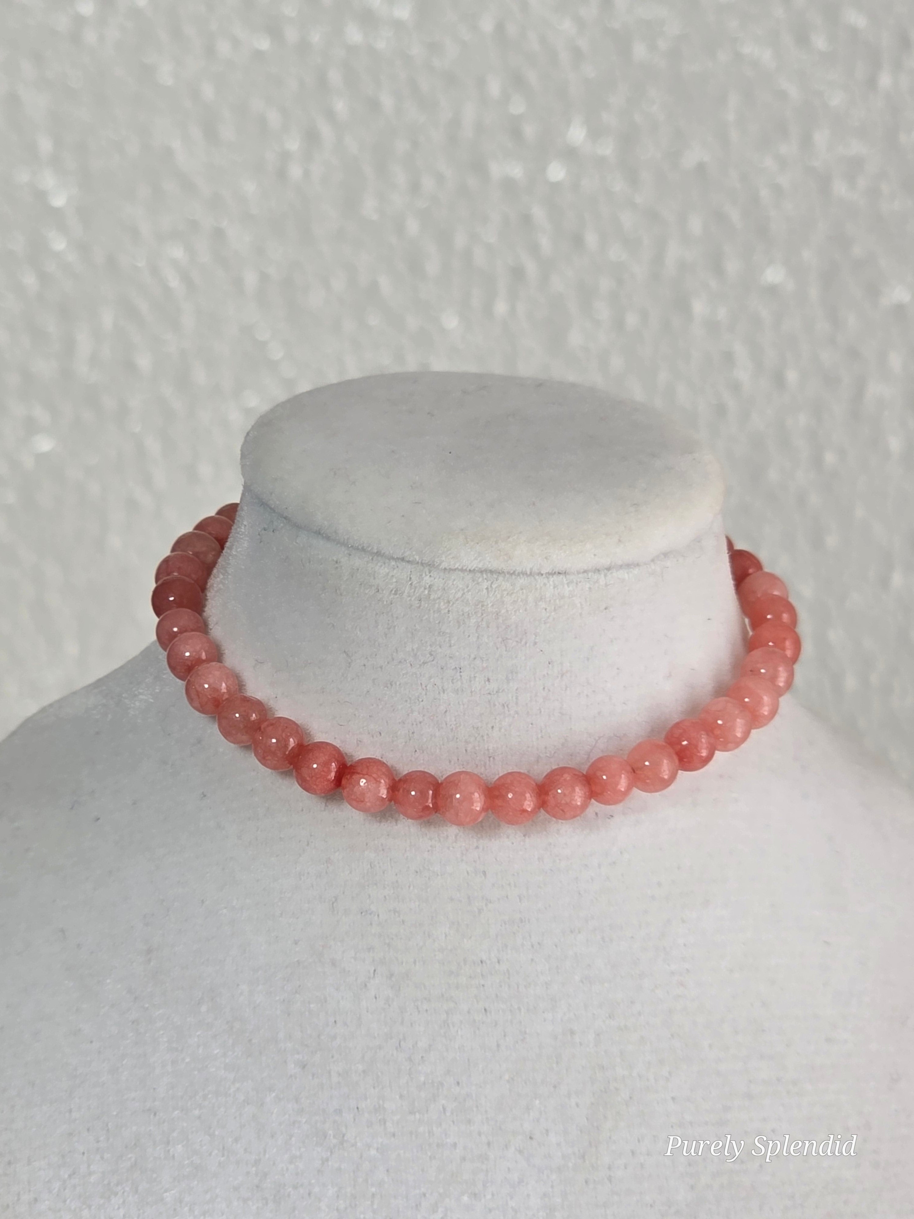 Jade - rose colored beaded choker necklace for dolls