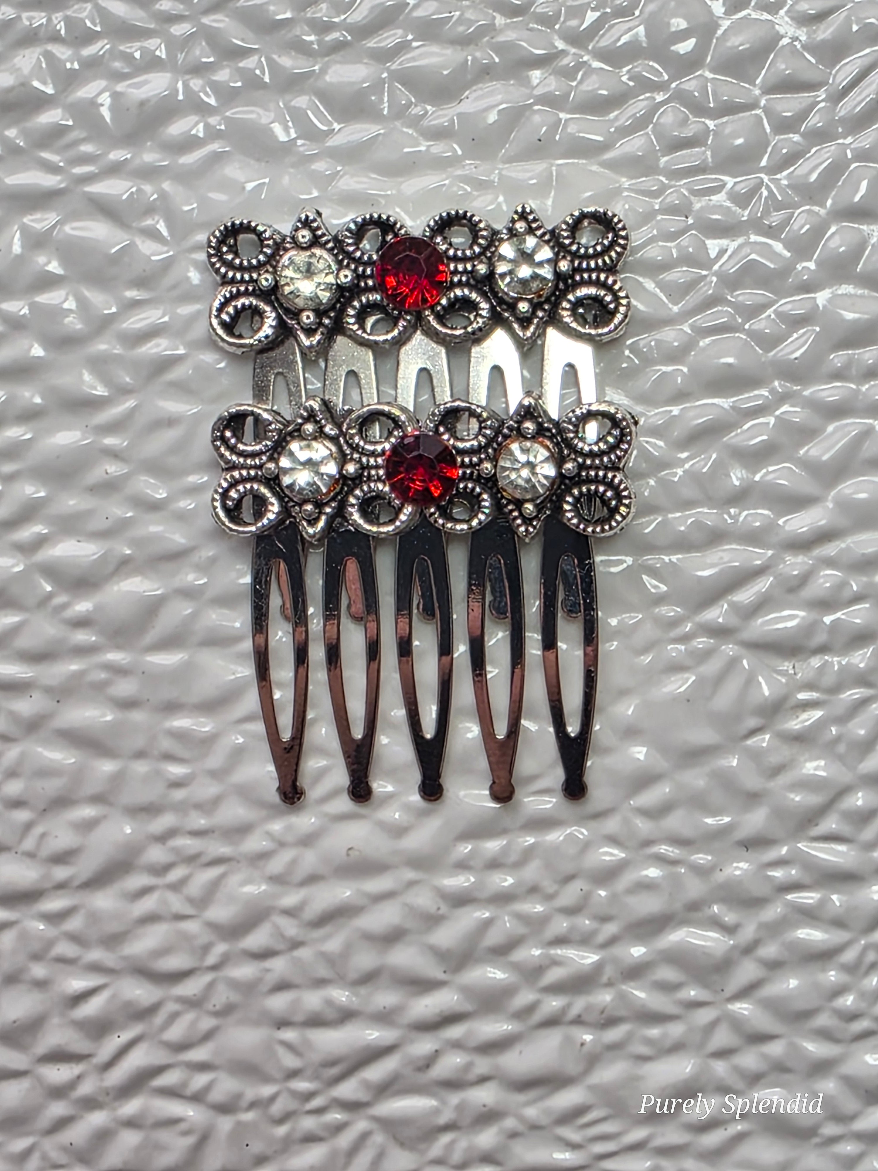 Decorative Sparkling Hair Comb with crystal and red rhinestones