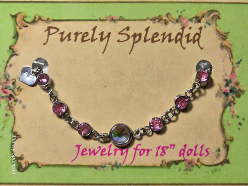 18 inch girl doll custom bracelet Aurora Borealis center light pink rhinestones American made | Purely Splendid
