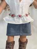 Red concho Western belt worn by an 18 inch girl doll, American made | Purely Splendid
