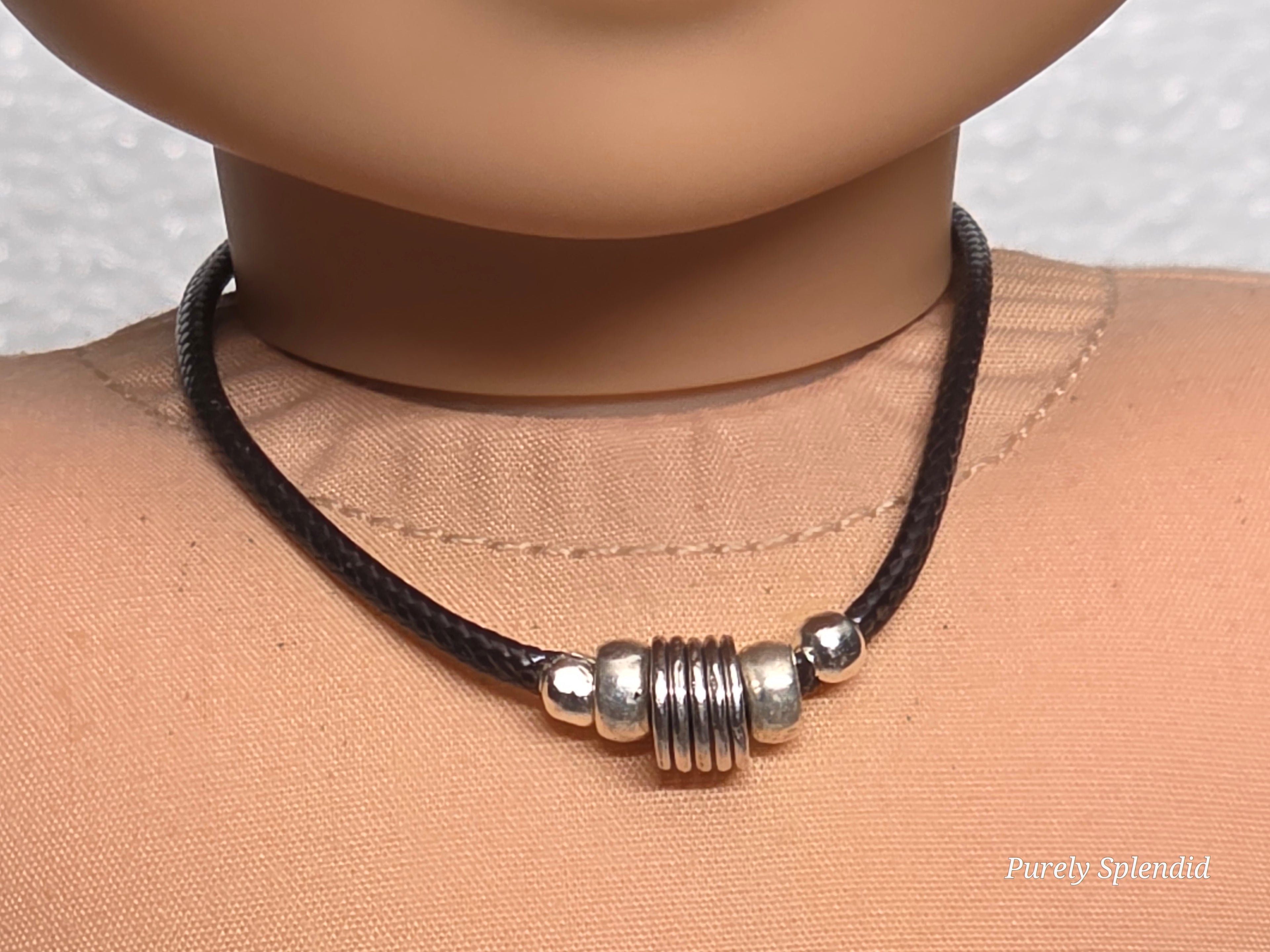 Modern silver and brown necklace for boy dolls / American made / Purely Splendid