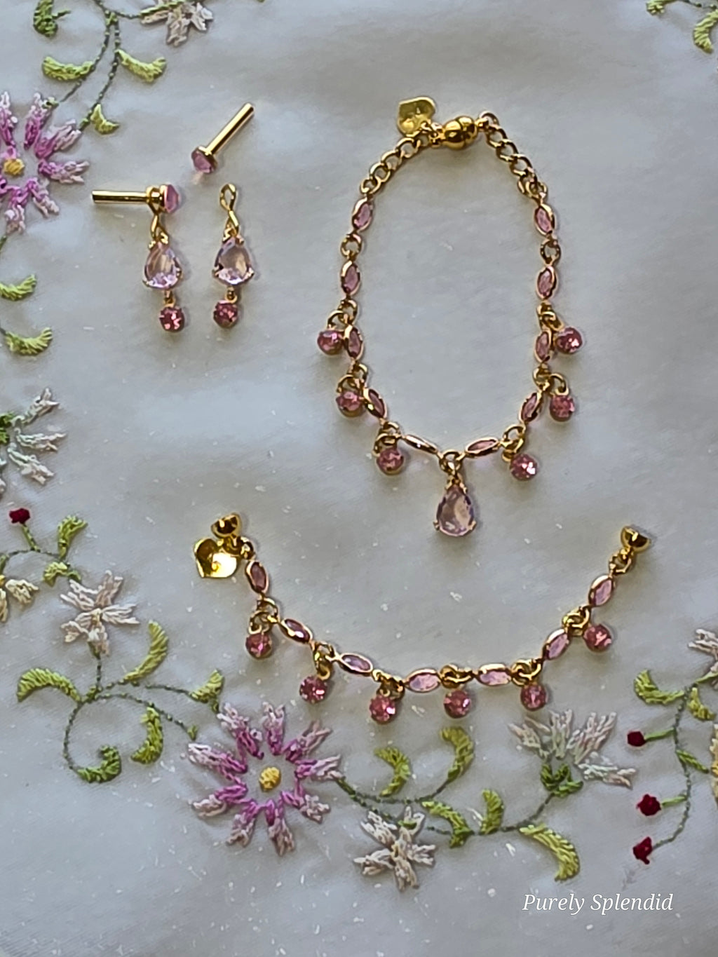 jewelry set for 18 inch dolls featuring necklace, bracelet, earring dangles and studs