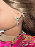 Cascading 2mm stud earrings worn by 18 inch girl doll, American made | Purely Splendid
