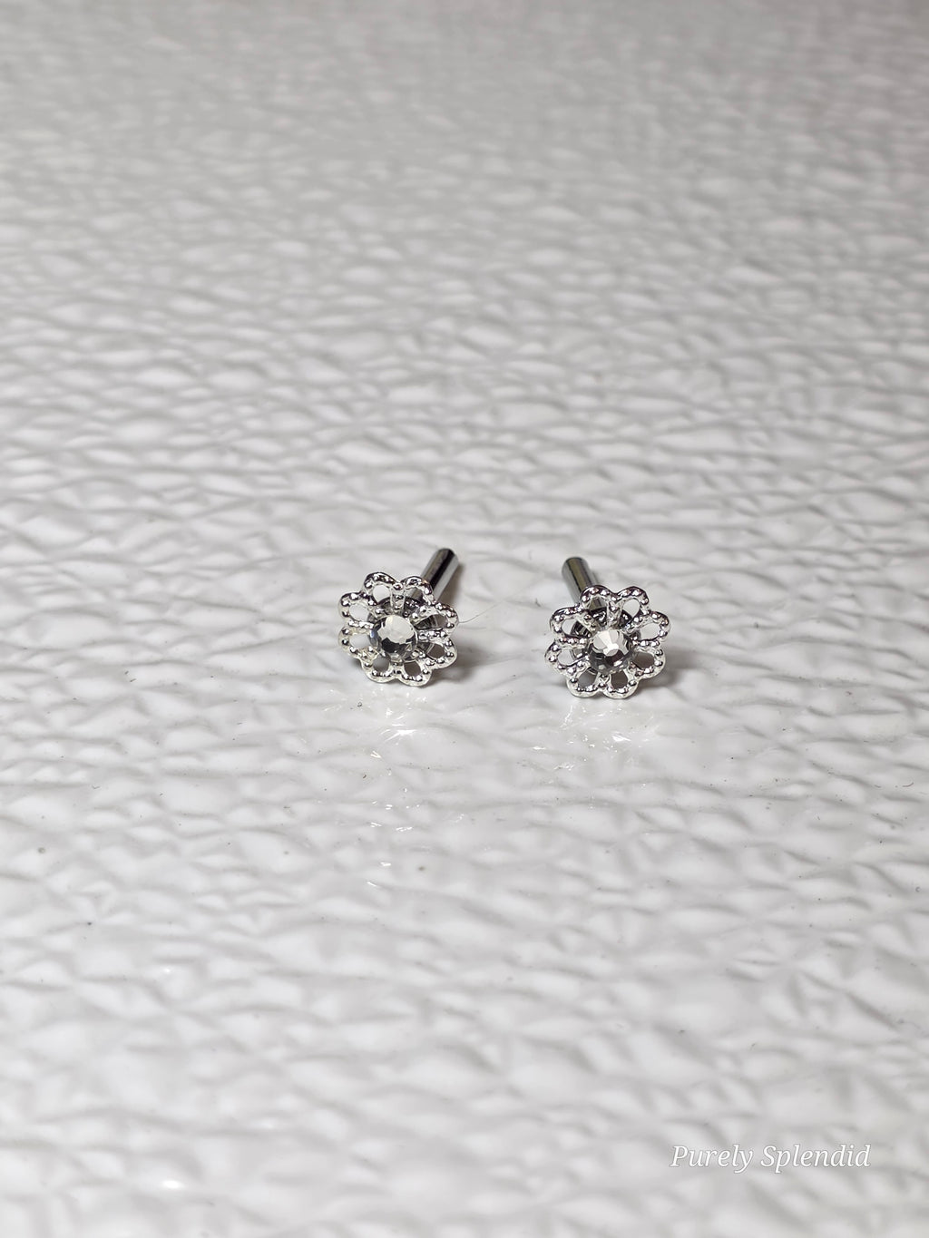 Crystal Flower Studs for dolls who wear 2mm studs / American made / Purely Splendid