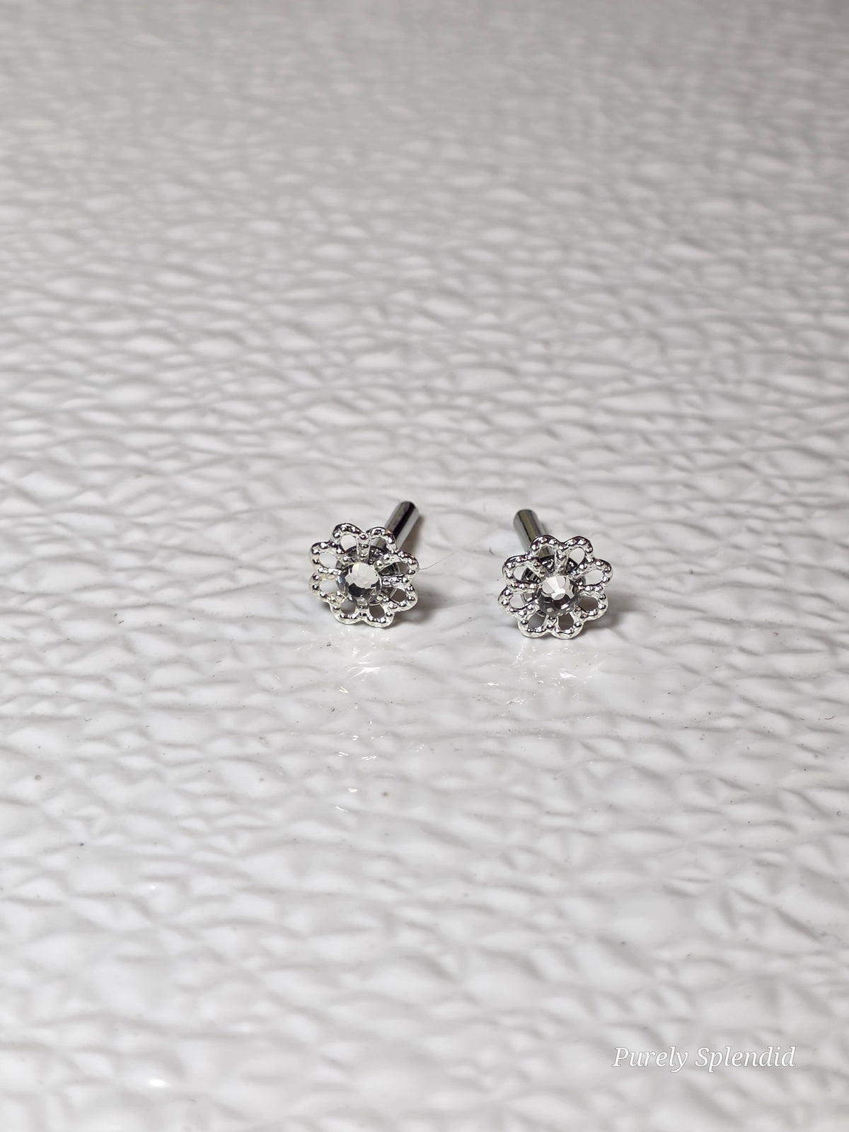 Crystal Flower Studs for dolls who wear 2mm studs / American made / Purely Splendid