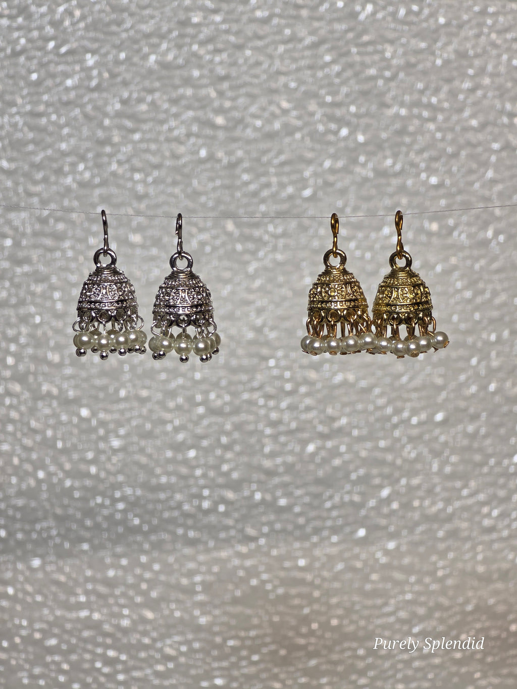 Silver and Gold traditional Indian Jhumki Earrings with pearls for 18 inch girl dolls / American made / Purely Splendid