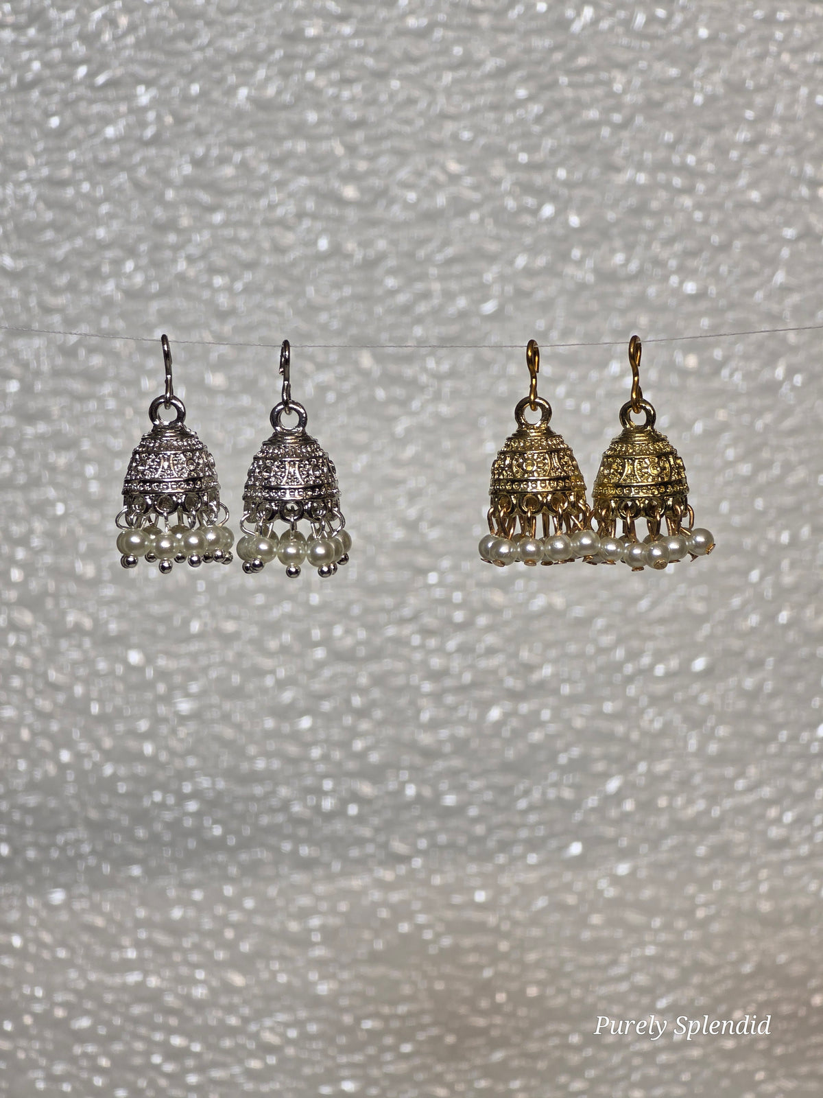 Silver and Gold traditional Indian Jhumki Earrings with pearls for 18 inch girl dolls / American made / Purely Splendid