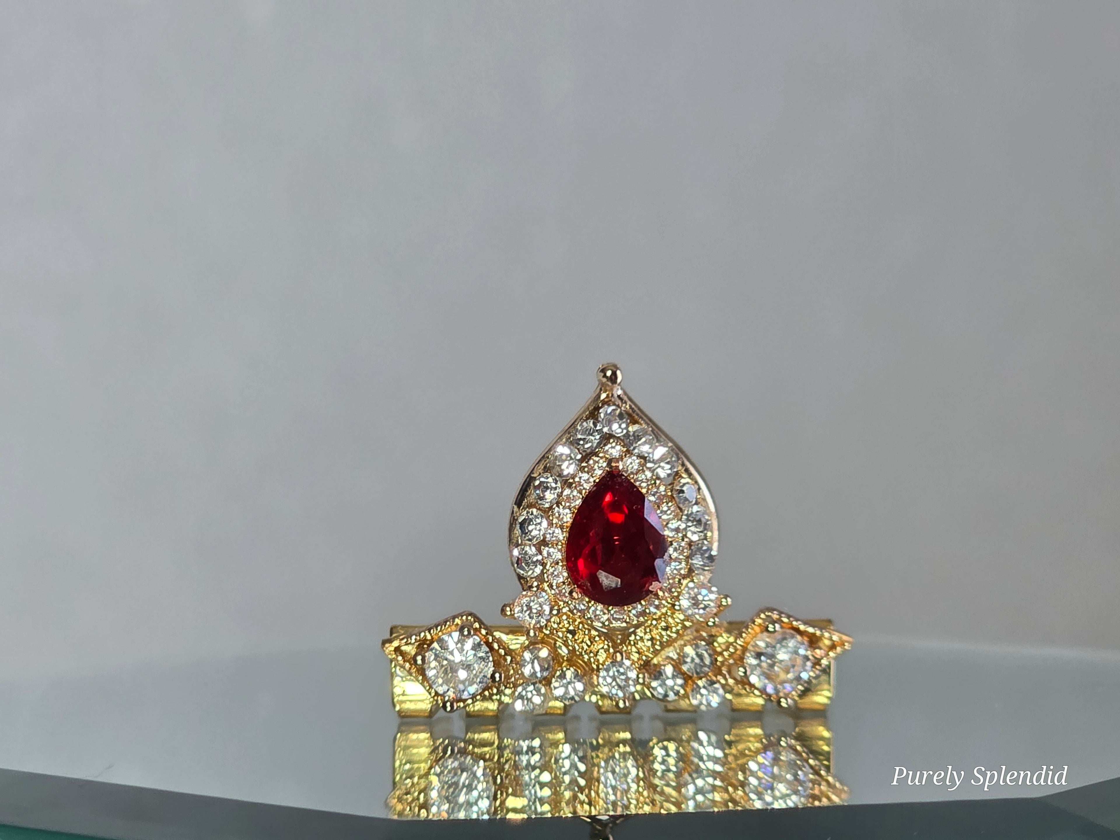  Gold doll crown with red center gem - Jasmine tiara sparkling detail