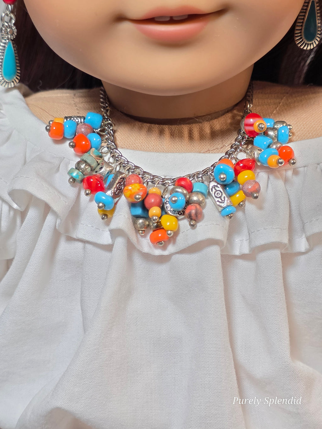 Colorful western beaded necklace worn by an 18 inch girl doll / American made / Purely Splendid