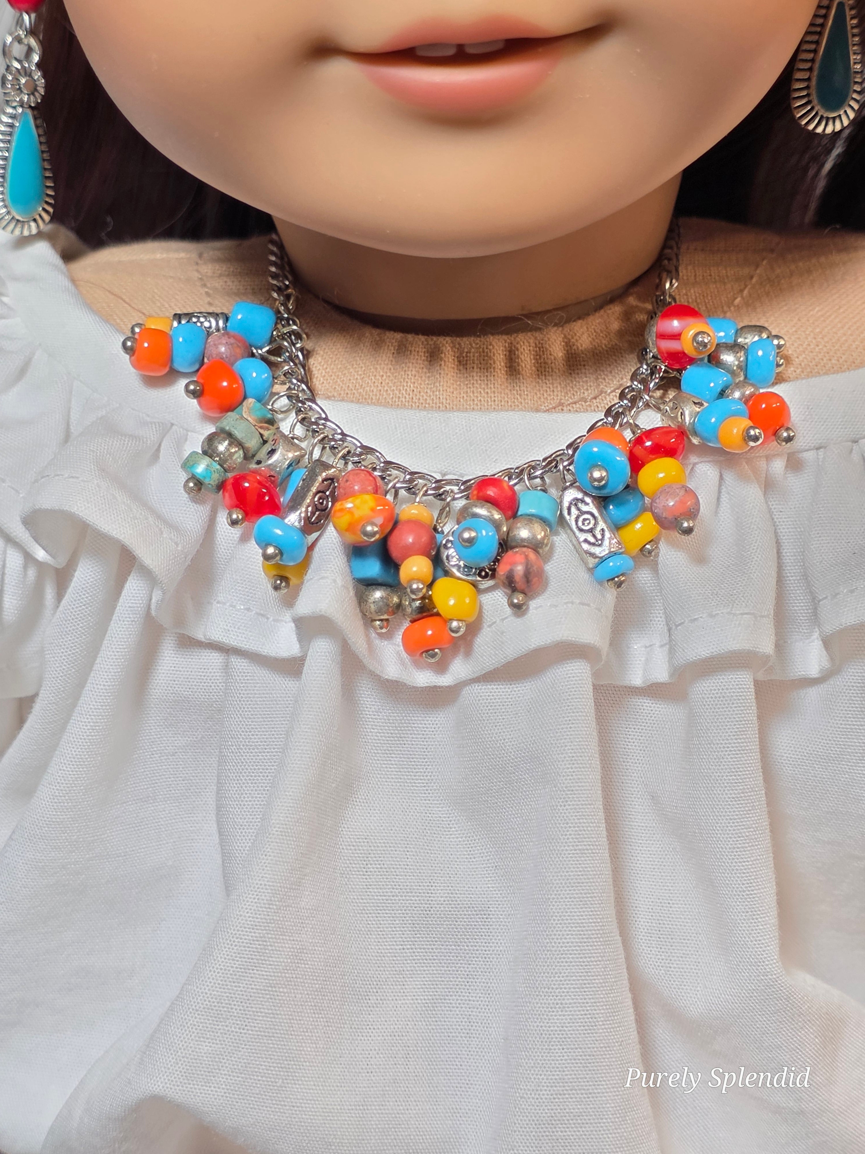 Colorful western beaded necklace worn by an 18 inch girl doll / American made / Purely Splendid