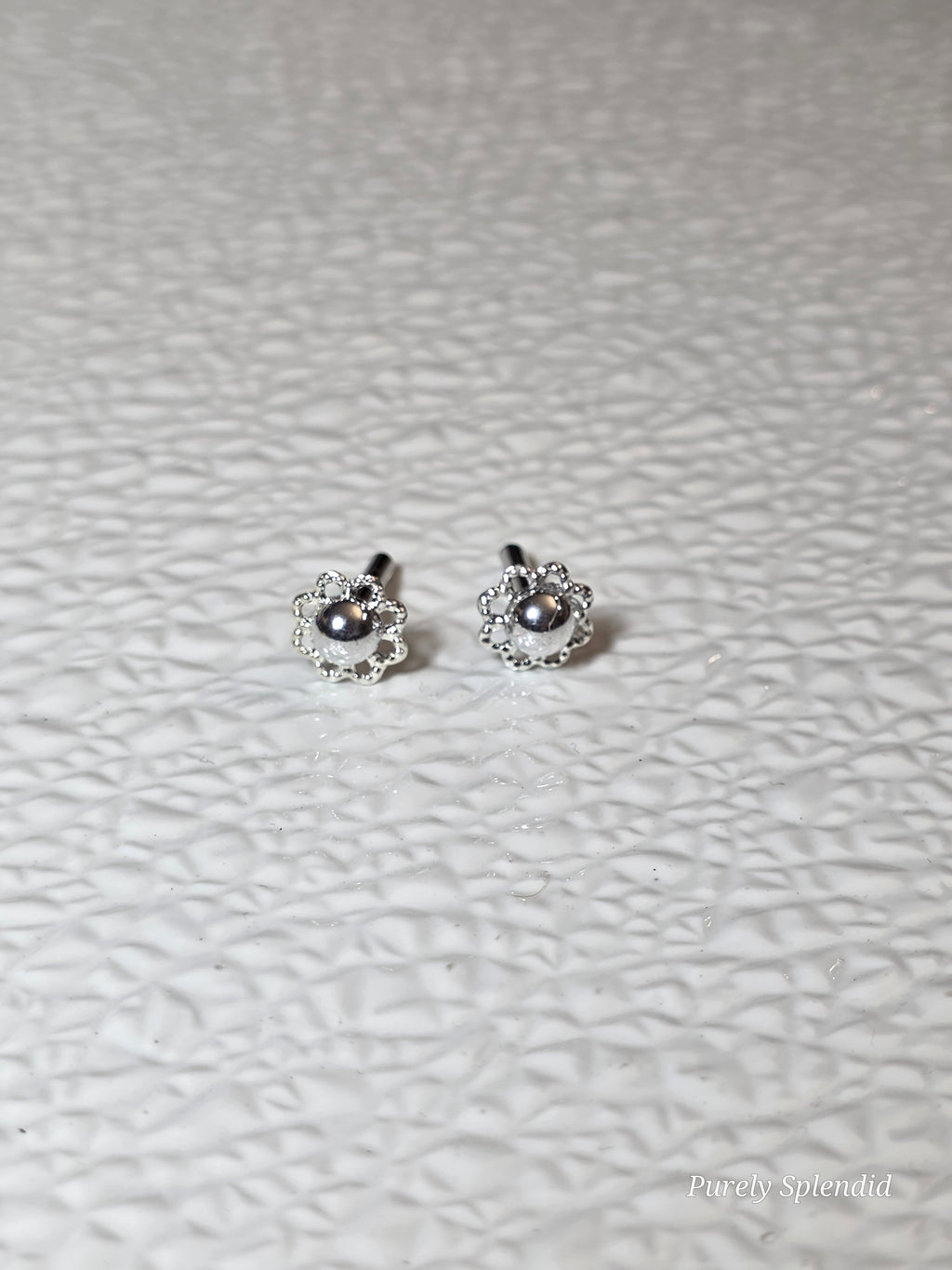 Silver Flower 2mm Studs for dolls who wear 2mm studs / American made / Purely Splendid